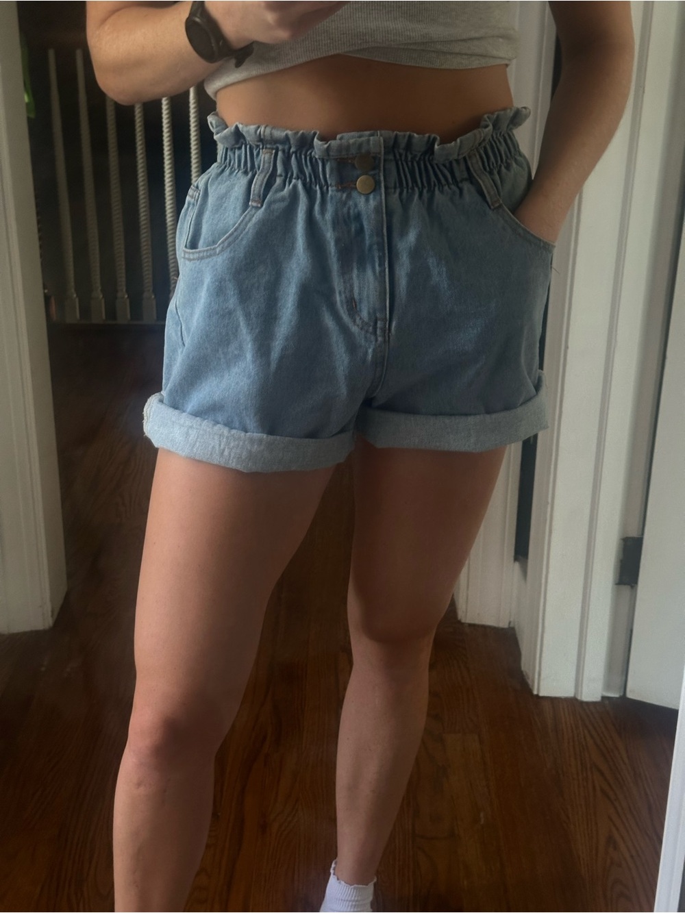 Showpo Light Blue Paperbag Waist Denim Shorts